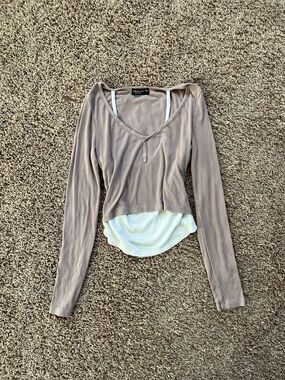 Y2k 2000s Layered Henley tank Look Long Sleeve Top